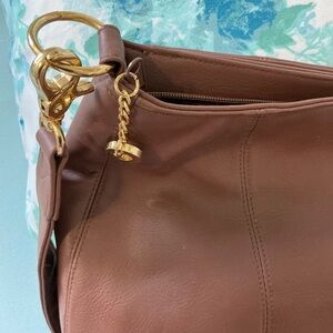 Large dark-camel purse.